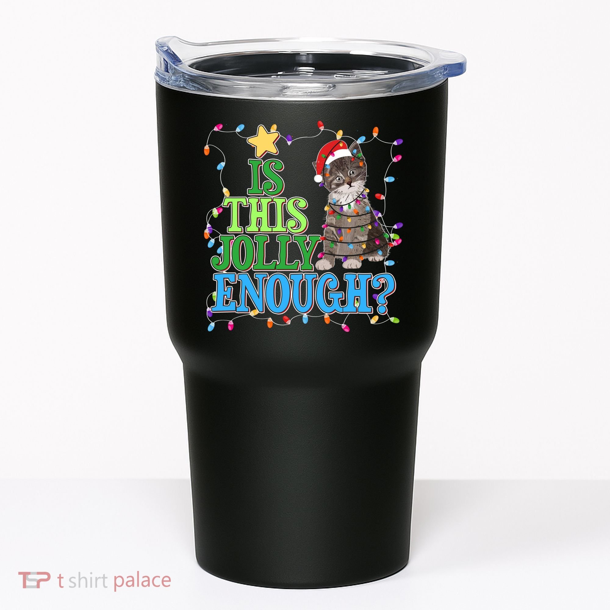 Funny Christmas Is This Jolly Enough Tangled Lights Cat Tumbler