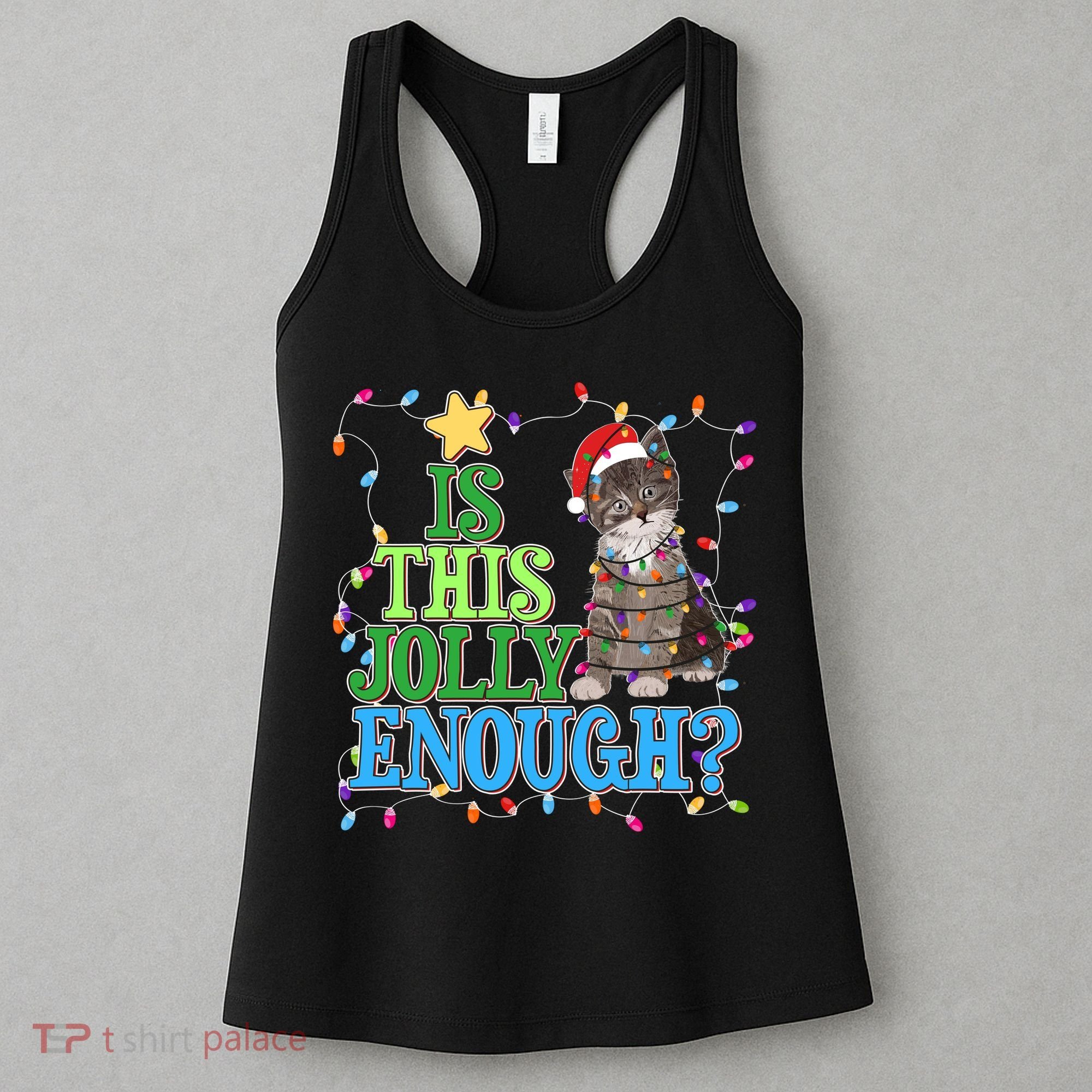 Funny Christmas Is This Jolly Enough Tangled Lights Cat Women's Tank Top