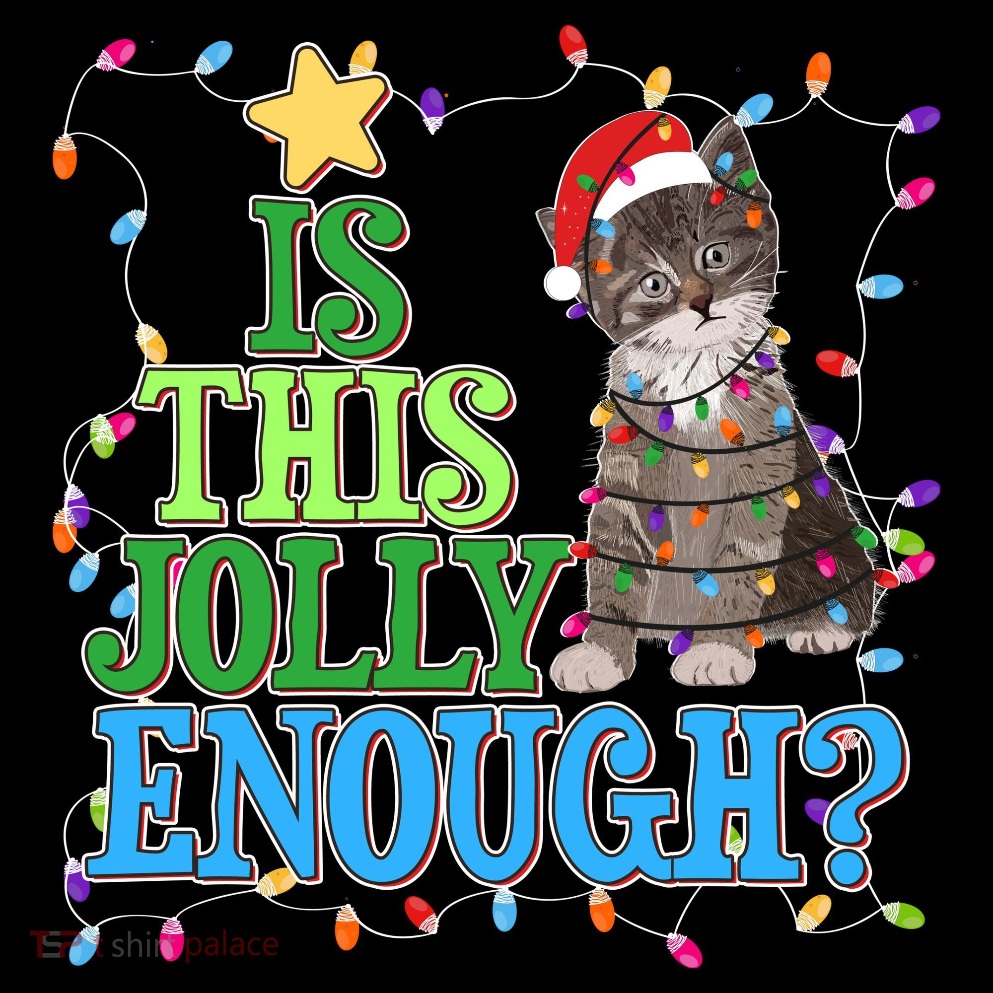 Funny Christmas Is This Jolly Enough Tangled Lights Cat Women's Tank Top