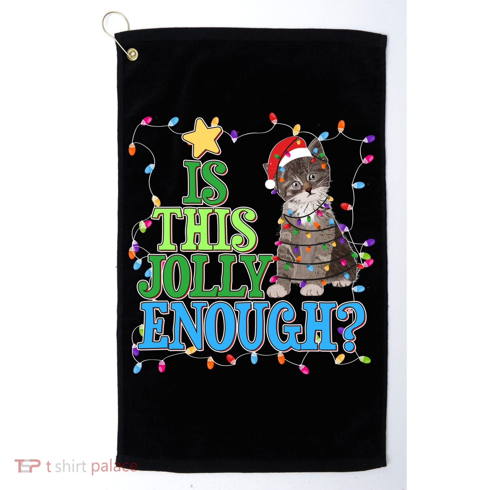 Funny Christmas Is This Jolly Enough Tangled Lights Cat Golf Towel
