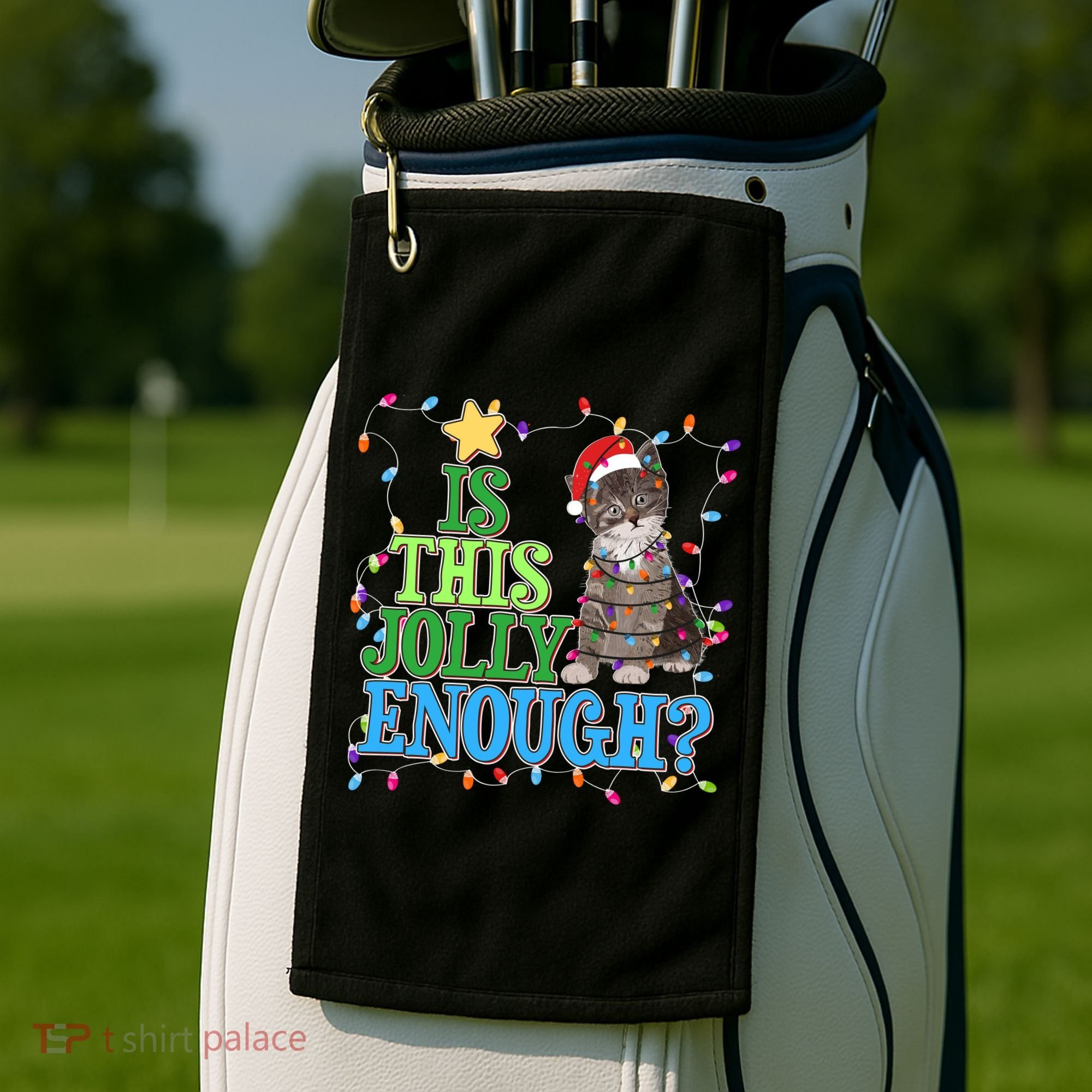 Funny Christmas Is This Jolly Enough Tangled Lights Cat Golf Towel