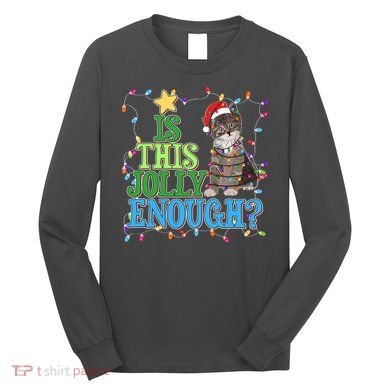 Funny Christmas Is This Jolly Enough Tangled Lights Cat Long Sleeve Shirt