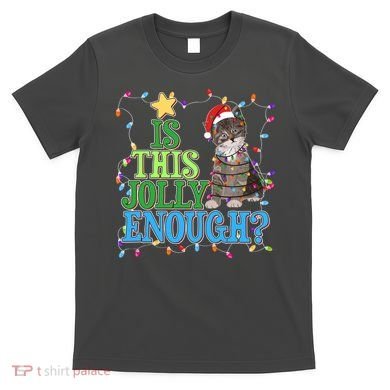 Funny Christmas Is This Jolly Enough Tangled Lights Cat T-Shirt