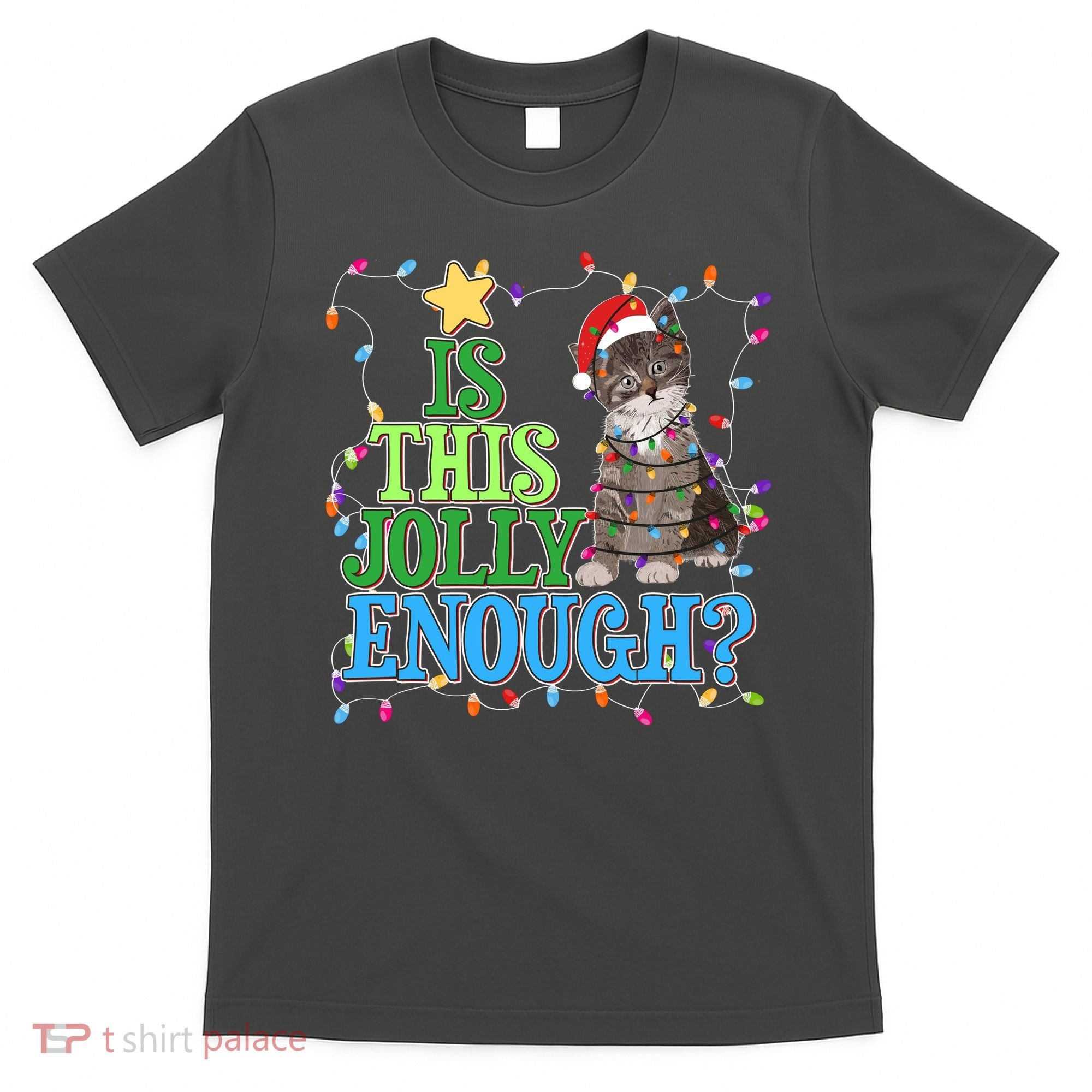 Funny Christmas Is This Jolly Enough Tangled Lights Cat T-Shirt