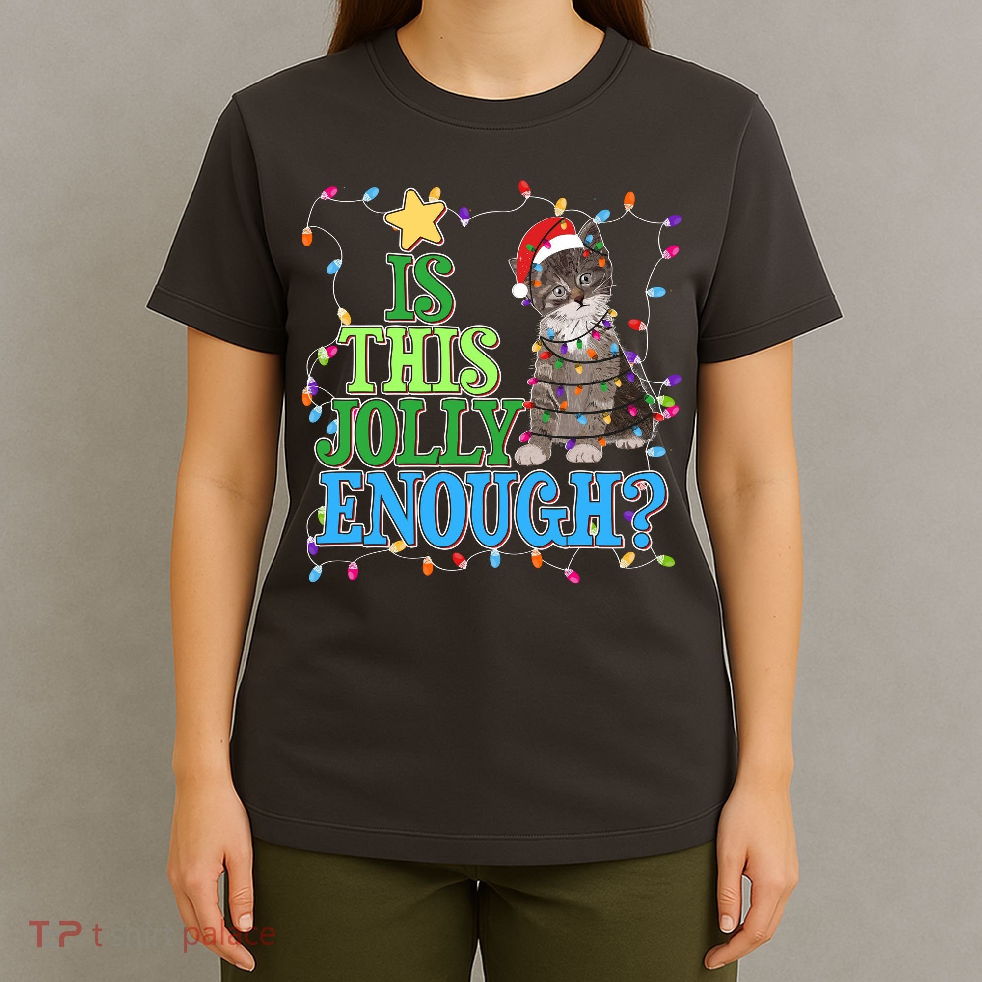 Funny Christmas Is This Jolly Enough Tangled Lights Cat T-Shirt