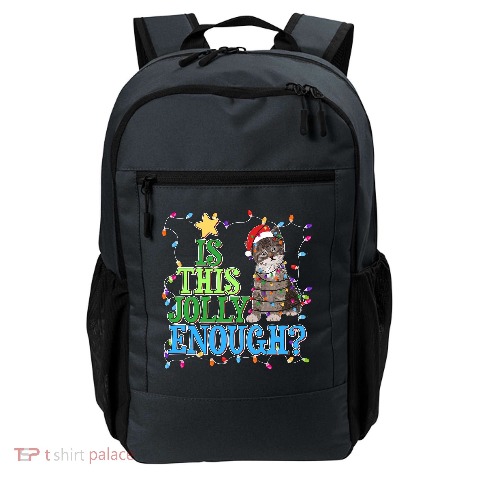 Funny Christmas Is This Jolly Enough Tangled Lights Cat Backpack