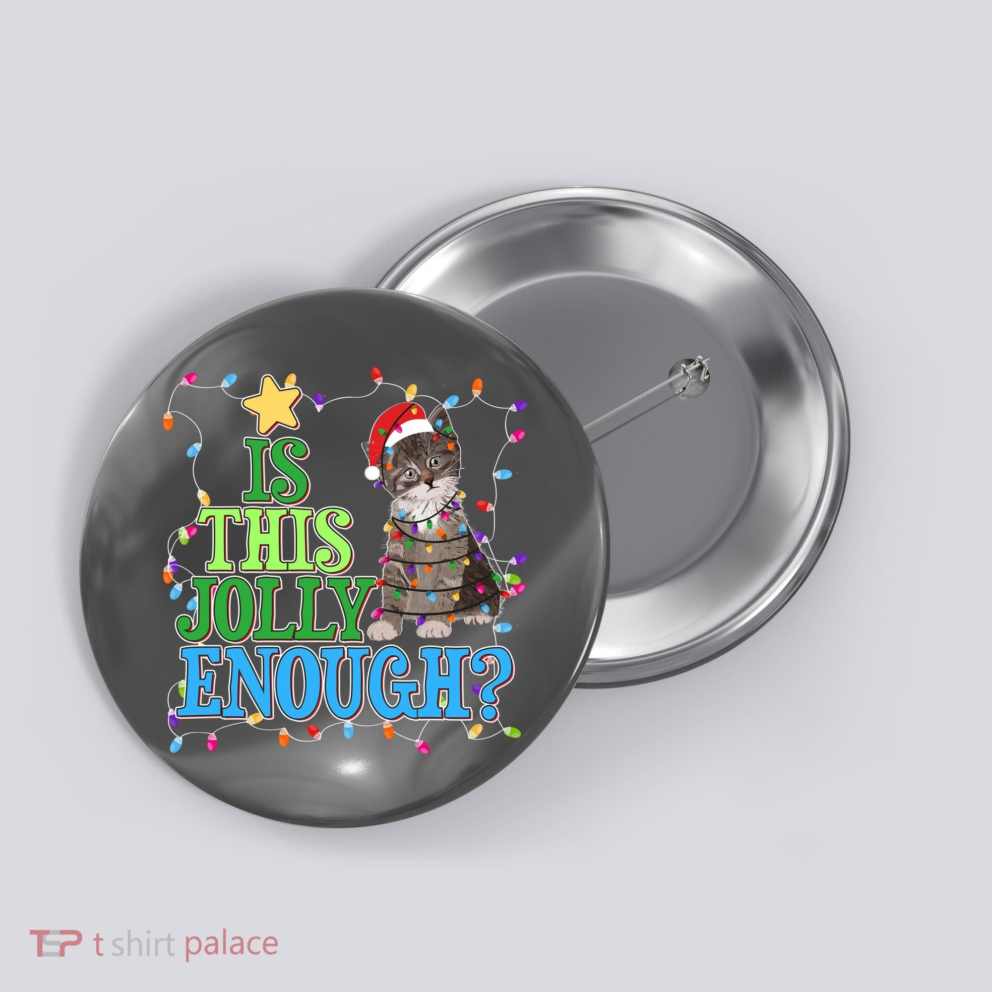 Funny Christmas Is This Jolly Enough Tangled Lights Cat Button