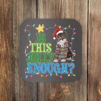 Funny Christmas Is This Jolly Enough Tangled Lights Cat Coaster thumb 0