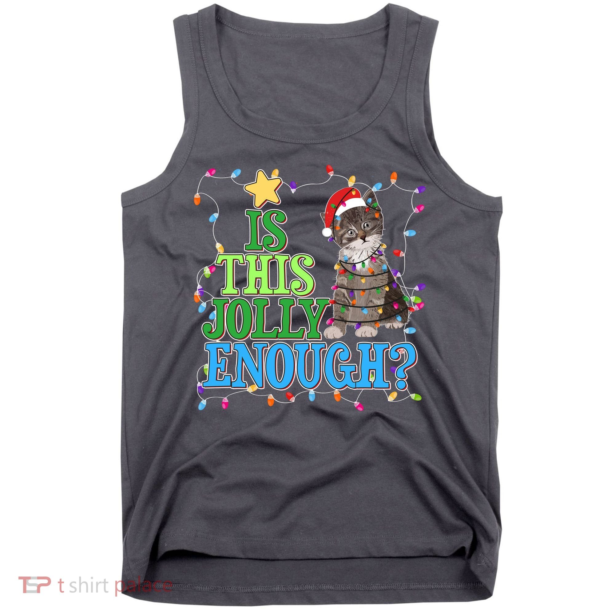 Funny Christmas Is This Jolly Enough Tangled Lights Cat Tank Top
