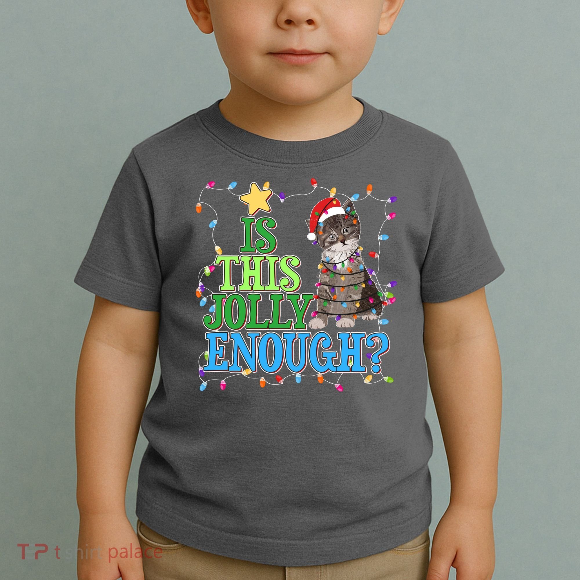 Funny Christmas Is This Jolly Enough Tangled Lights Cat Toddler T-Shirt
