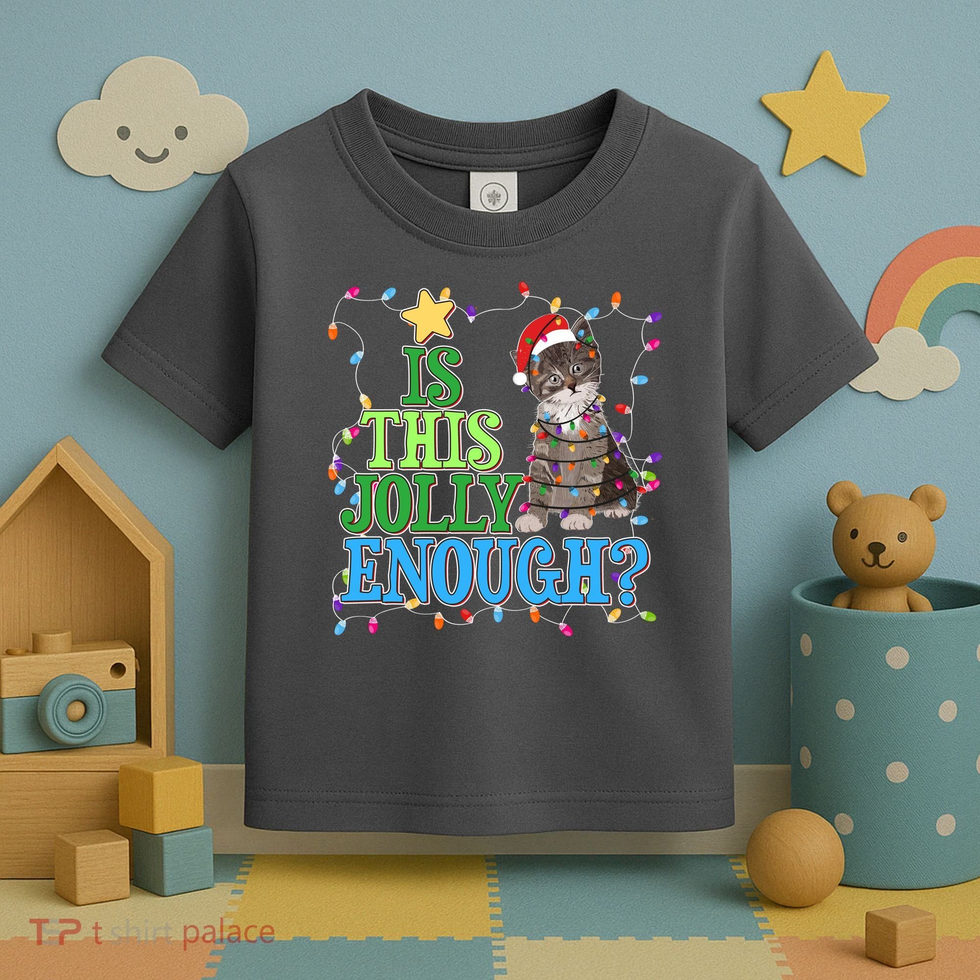 Funny Christmas Is This Jolly Enough Tangled Lights Cat Toddler T-Shirt