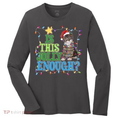 Funny Christmas Is This Jolly Enough Tangled Lights Cat Women's Long Sleeve Shirt