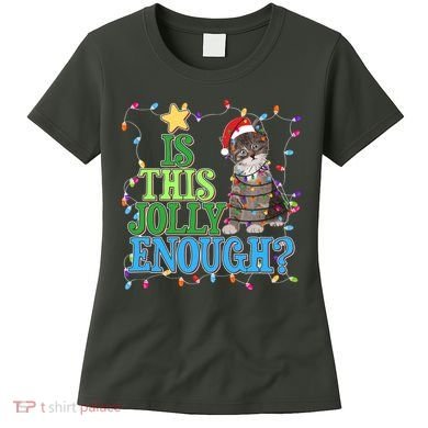 Funny Christmas Is This Jolly Enough Tangled Lights Cat Women's T-Shirt