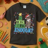 Funny Christmas Is This Jolly Enough Tangled Lights Cat Kids T-Shirt thumb 3