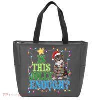 Funny Christmas Is This Jolly Enough Tangled Lights Cat Tote Bag thumb 0