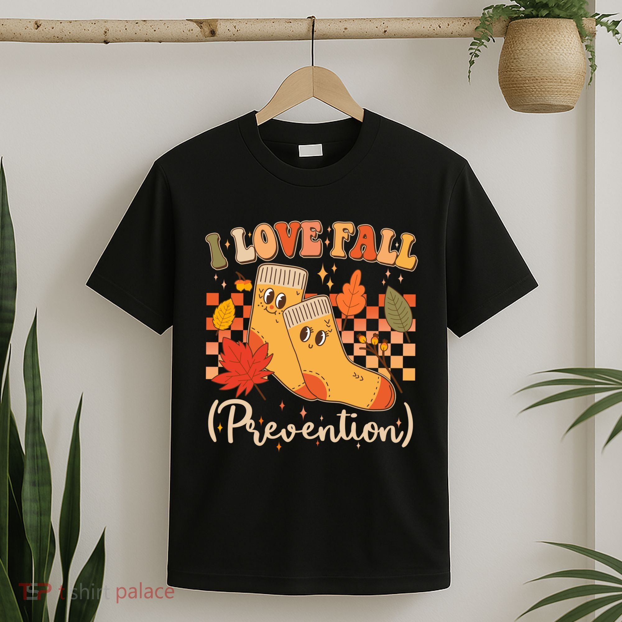 Funny Cute I Love Fall Prevention Retro Cartoon Socks Autumn Lover T-Shirt
