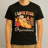 Funny Cute I Love Fall Prevention Retro Cartoon Socks Autumn Lover T-Shirt thumb 3