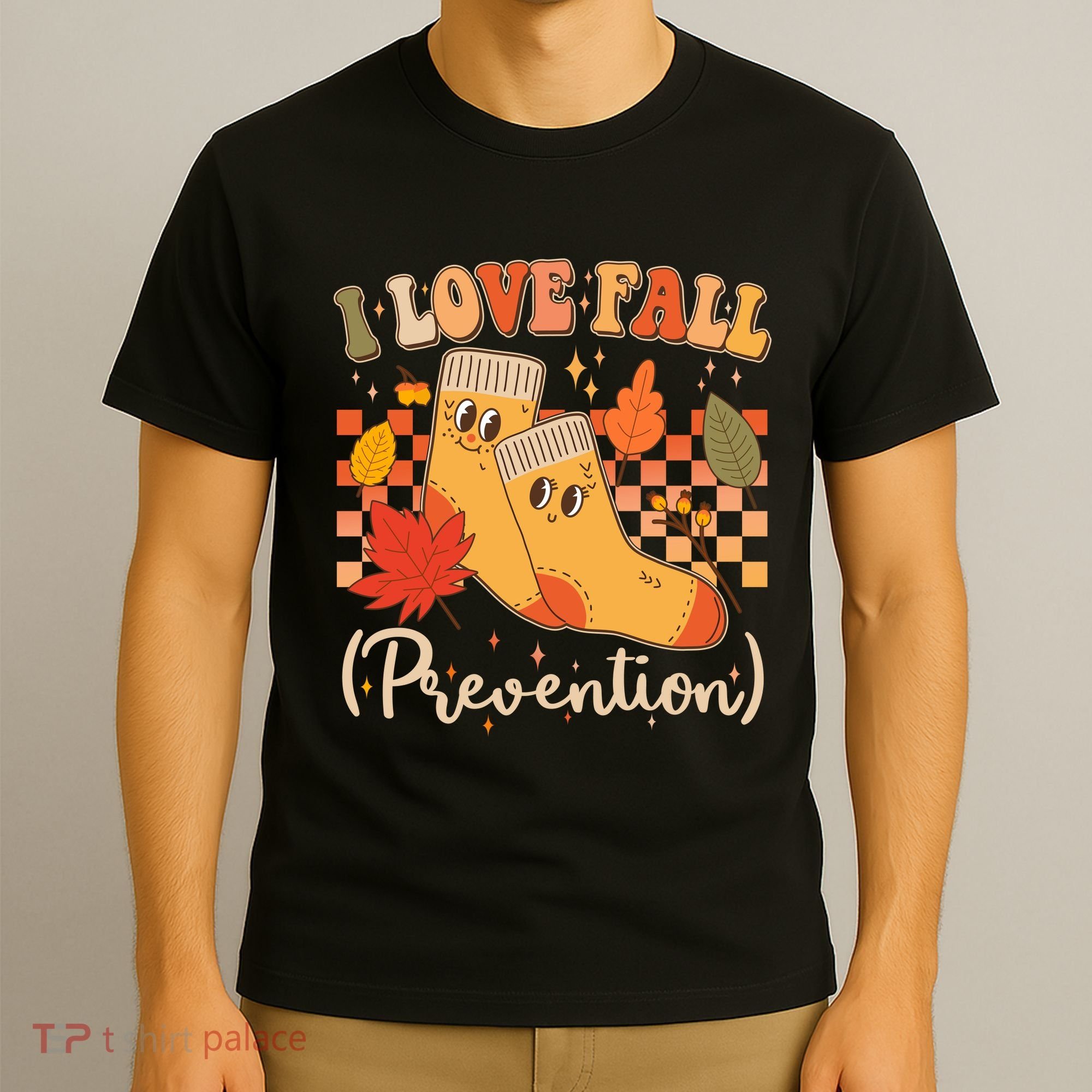 Funny Cute I Love Fall Prevention Retro Cartoon Socks Autumn Lover T-Shirt