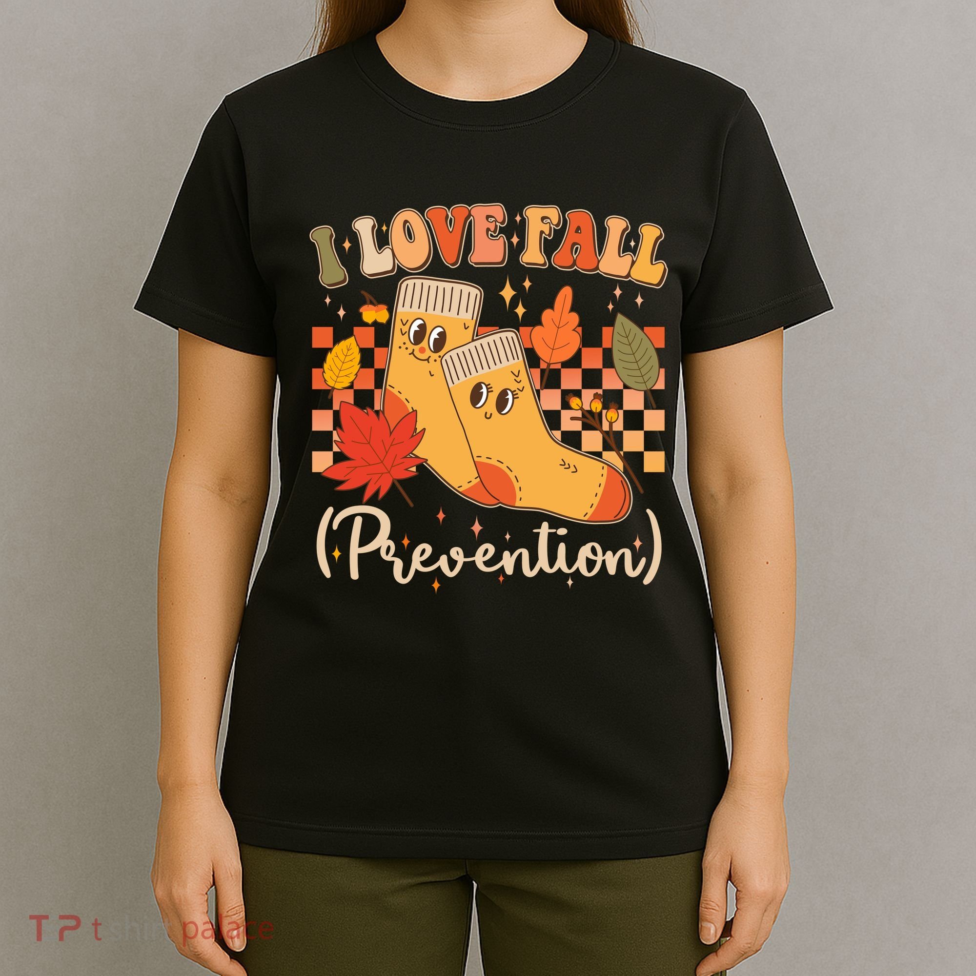 Funny Cute I Love Fall Prevention Retro Cartoon Socks Autumn Lover T-Shirt