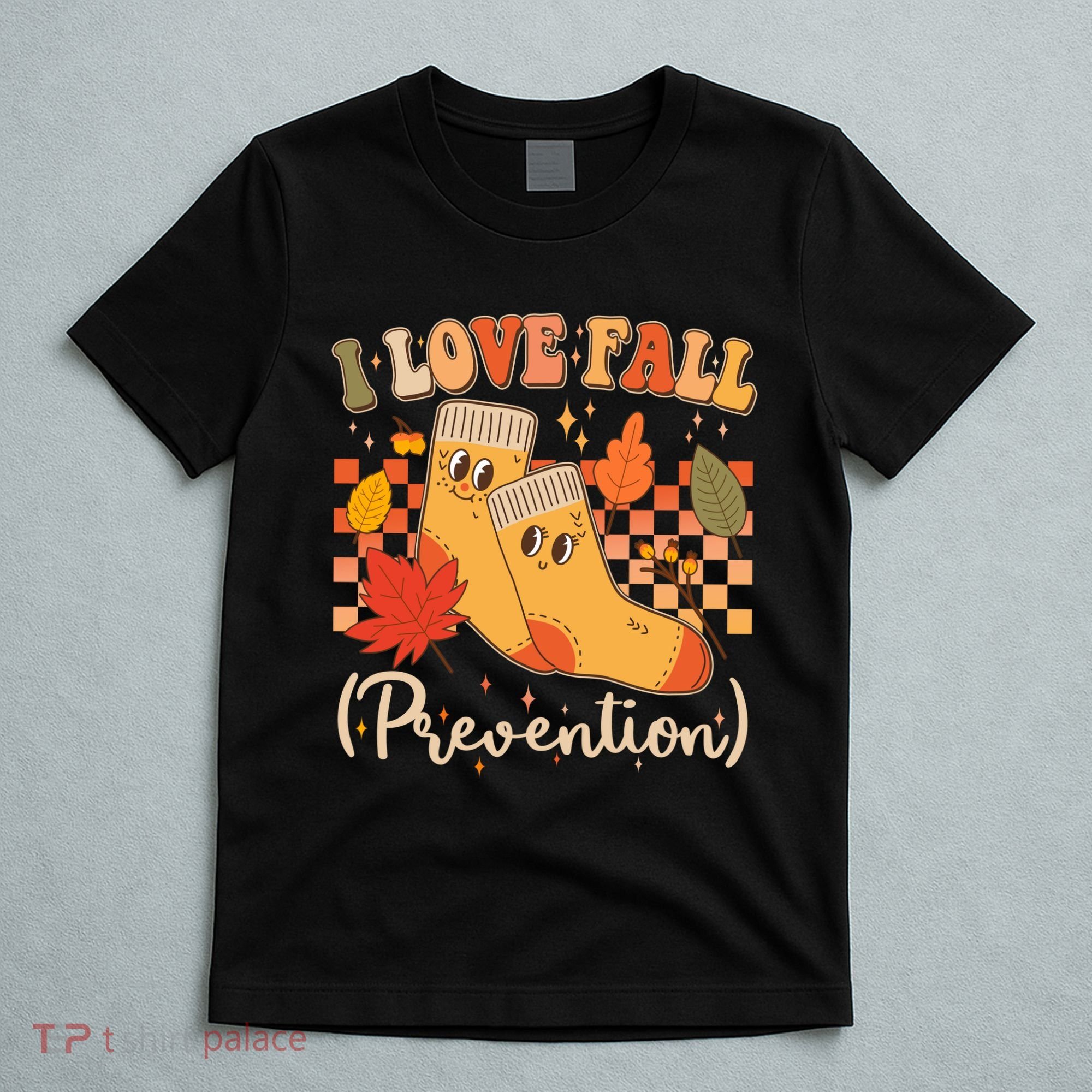 Funny Cute I Love Fall Prevention Retro Cartoon Socks Autumn Lover T-Shirt