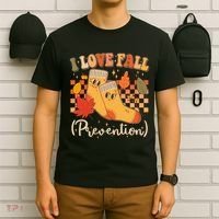 Funny Cute I Love Fall Prevention Retro Cartoon Socks Autumn Lover T-Shirt thumb 6