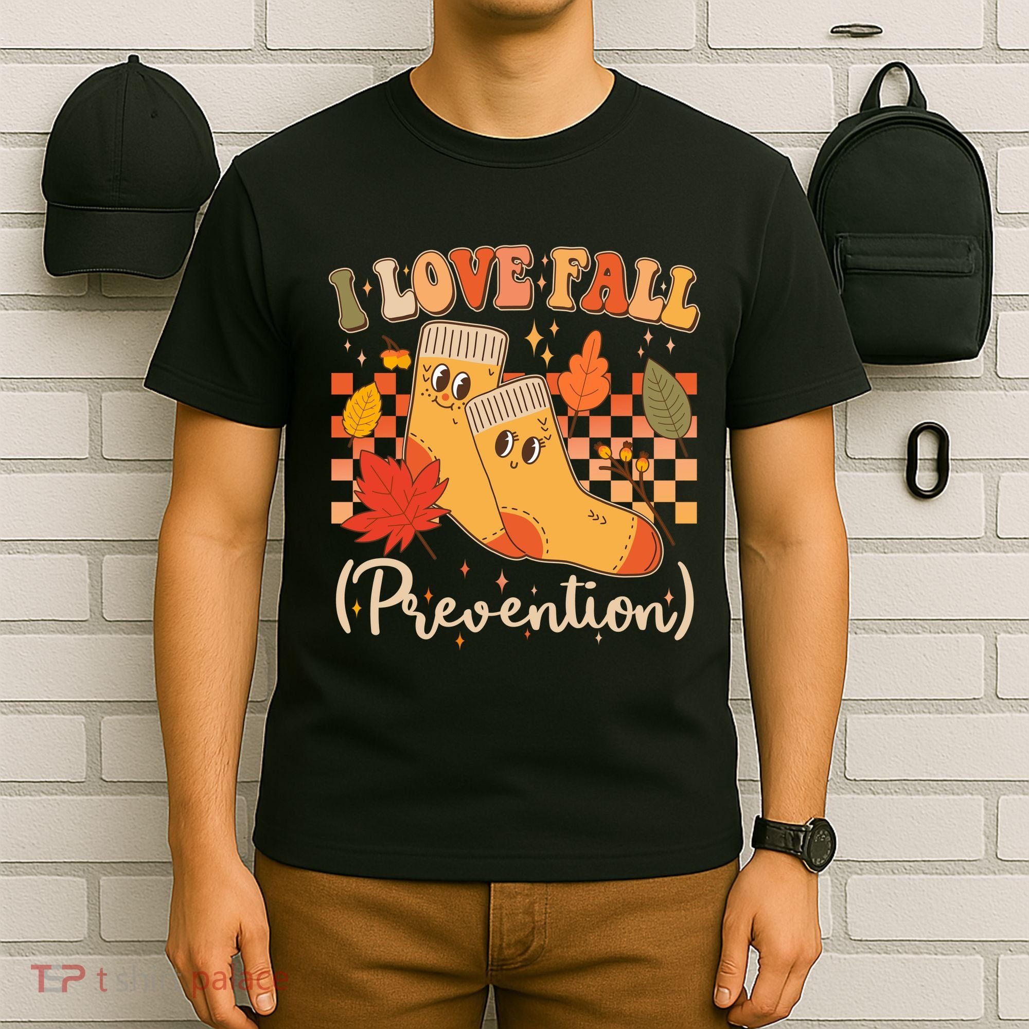 Funny Cute I Love Fall Prevention Retro Cartoon Socks Autumn Lover T-Shirt