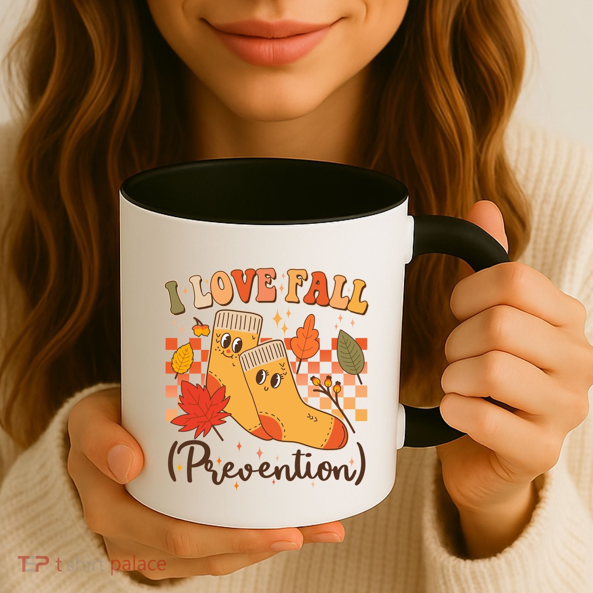Funny Cute I Love Fall Prevention Retro Cartoon Socks Autumn Lover Coffee Mug