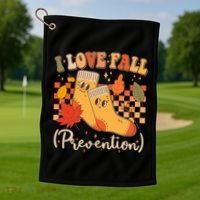 Funny Cute I Love Fall Prevention Retro Cartoon Socks Autumn Lover Golf Towel thumb 1