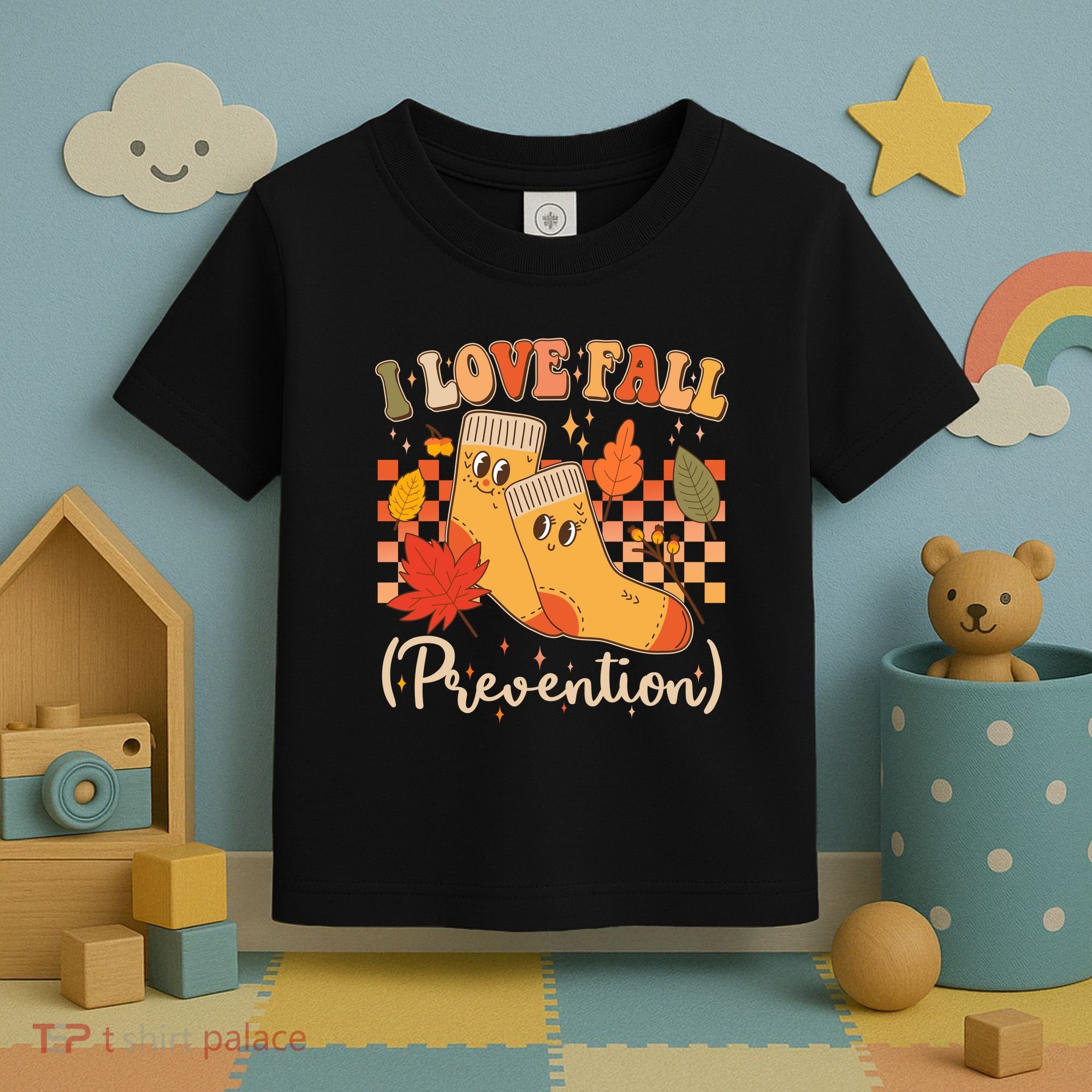 Funny Cute I Love Fall Prevention Retro Cartoon Socks Autumn Lover Toddler T-Shirt