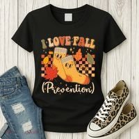 Funny Cute I Love Fall Prevention Retro Cartoon Socks Autumn Lover Women's T-Shirt thumb 3