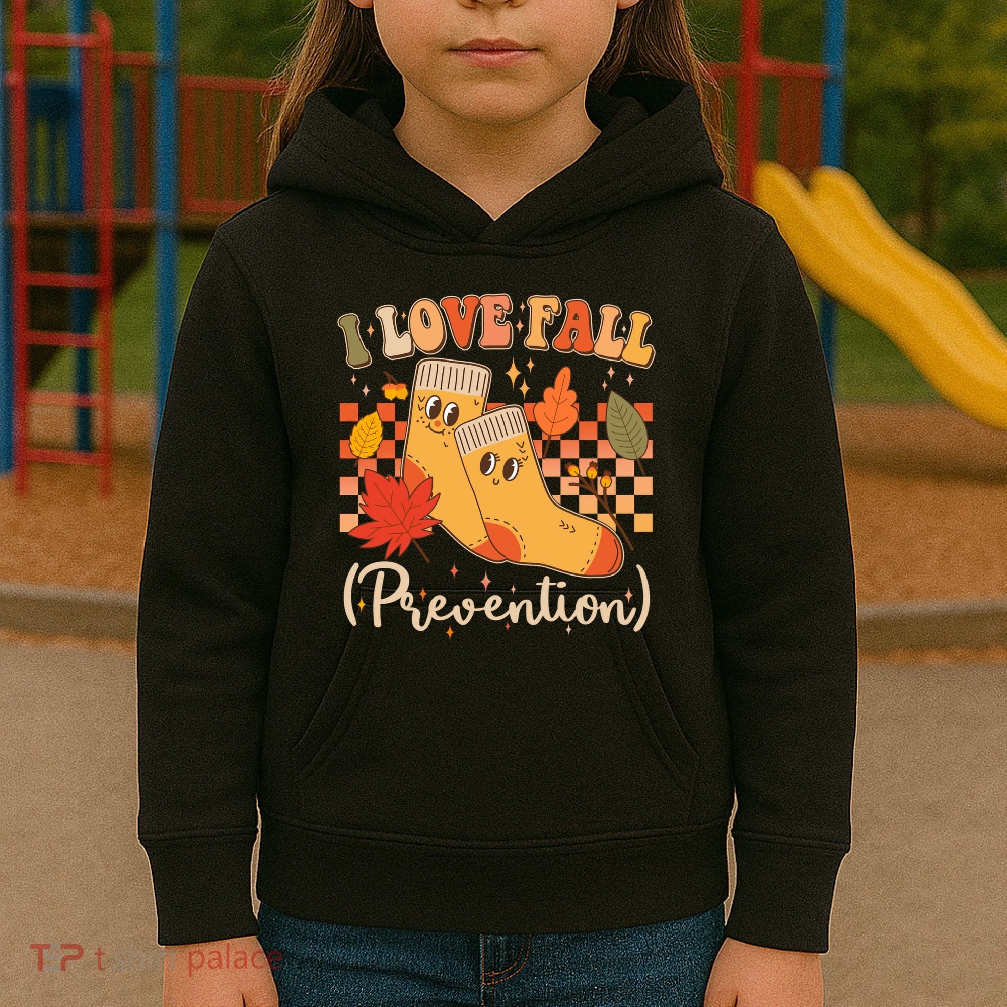 Funny Cute I Love Fall Prevention Retro Cartoon Socks Autumn Lover Kids Hoodie