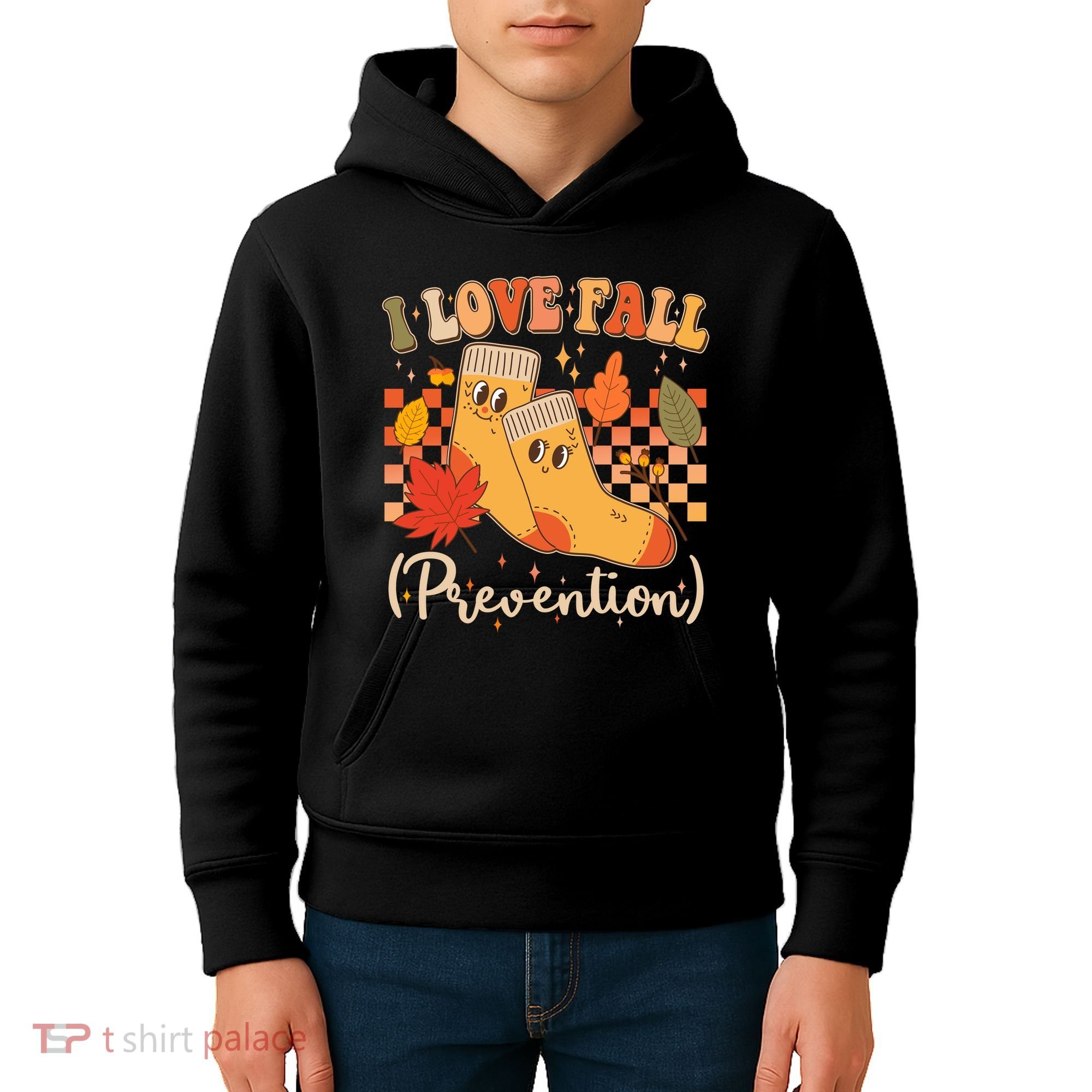 Funny Cute I Love Fall Prevention Retro Cartoon Socks Autumn Lover Kids Hoodie