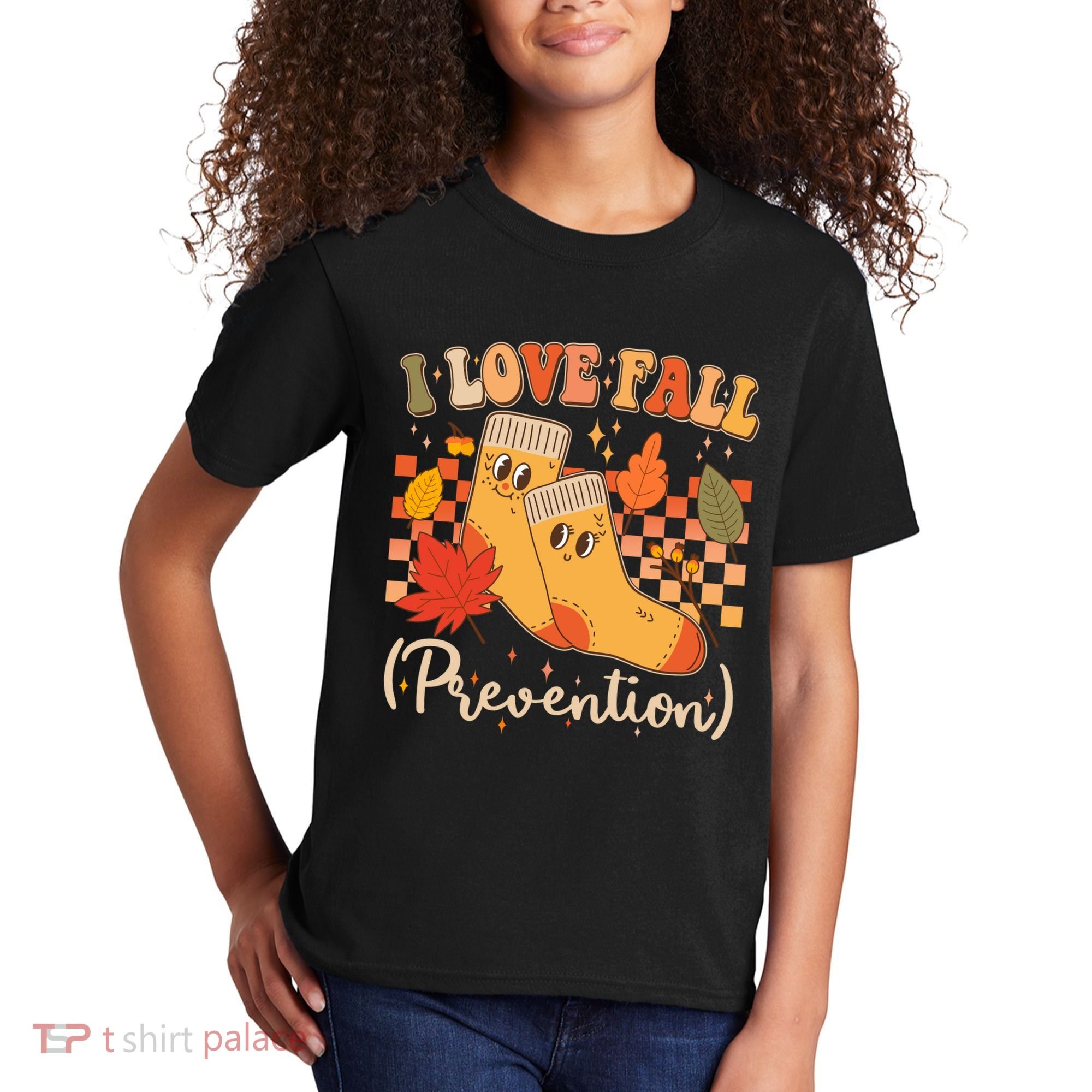 Funny Cute I Love Fall Prevention Retro Cartoon Socks Autumn Lover Kids T-Shirt
