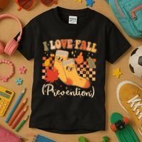 Funny Cute I Love Fall Prevention Retro Cartoon Socks Autumn Lover Kids T-Shirt thumb 3