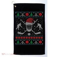 Funny Christmas Ice Hockey Ugly Christmas Cool Gift Golf Towel thumb 0