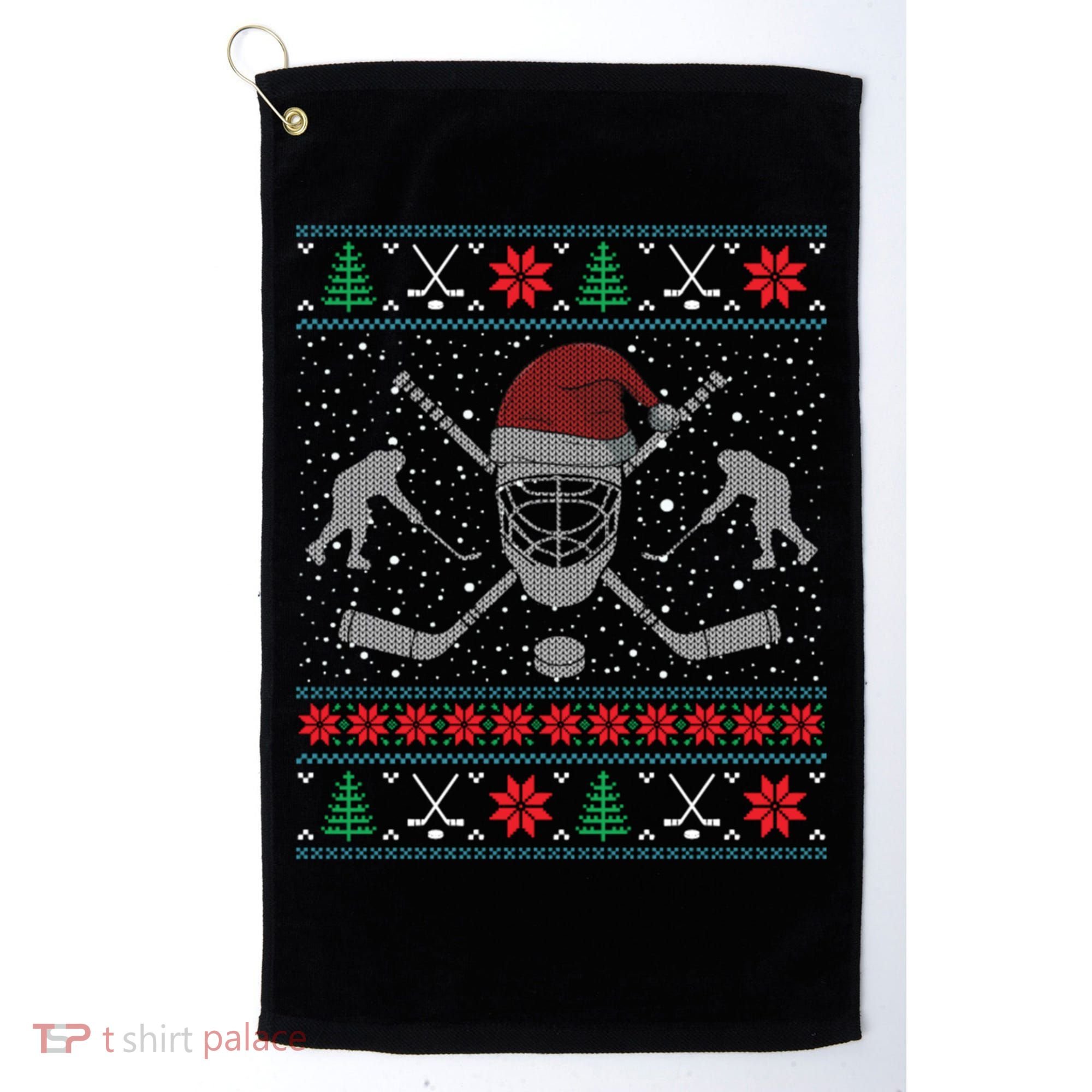 Funny Christmas Ice Hockey Ugly Christmas Cool Gift Golf Towel