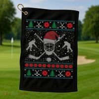 Funny Christmas Ice Hockey Ugly Christmas Cool Gift Golf Towel thumb 1