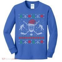Funny Christmas Ice Hockey Ugly Christmas Cool Gift Kids Long Sleeve Shirt thumb 0