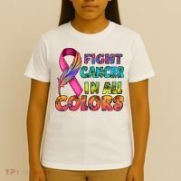 Fight Cancer In All Color Cancer Awareness For Cancer Supporter T-Shirt thumb 4