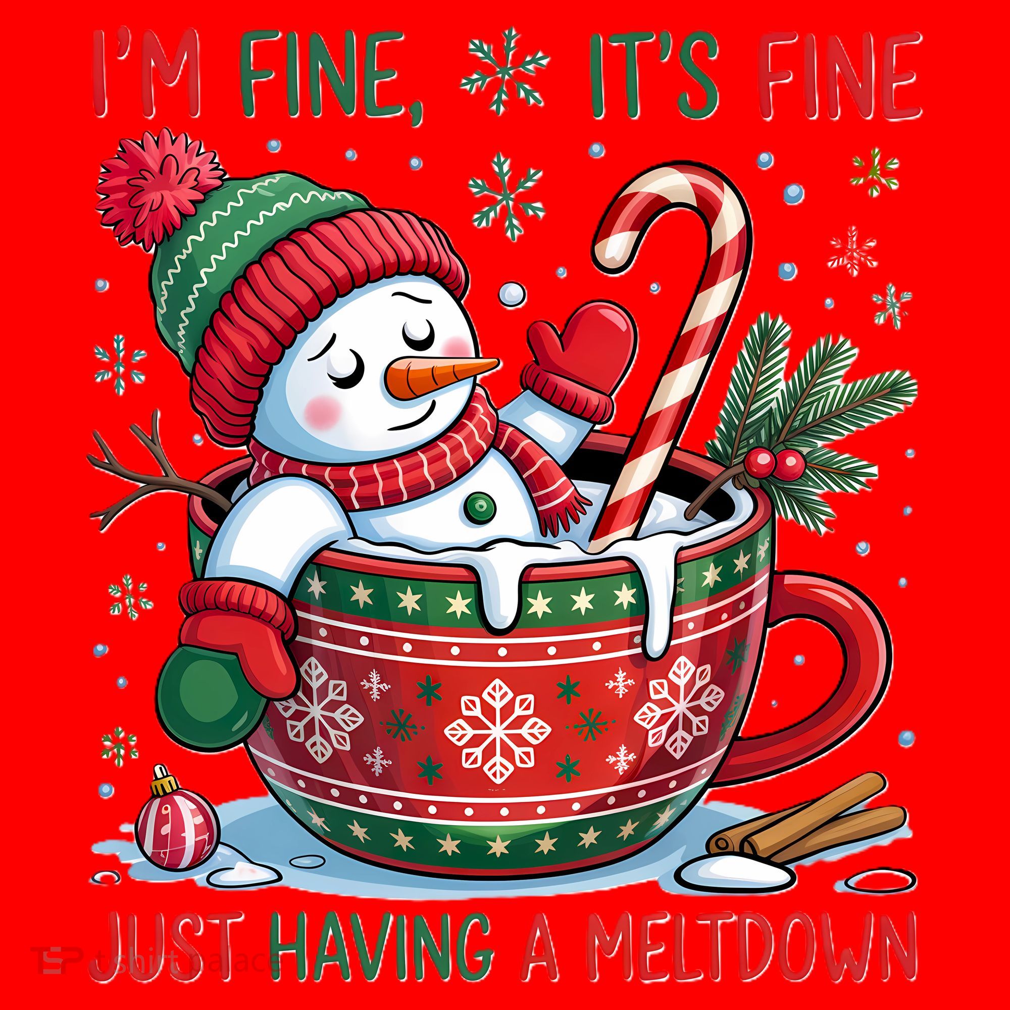 Funny Christmas I'm Fine It's Fine Just Having A Meltdown Snowman Santa Hat