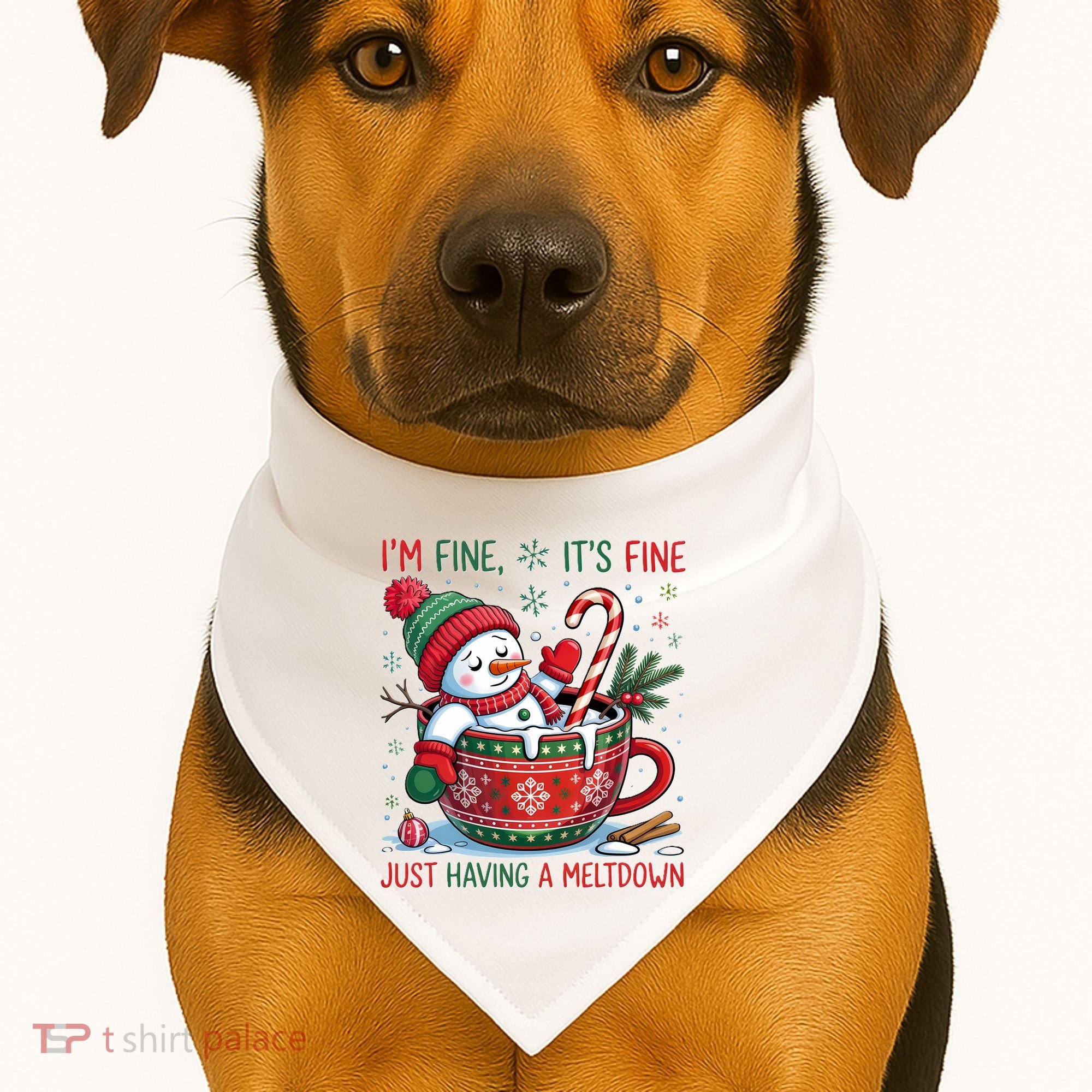 Funny Christmas I'm Fine It's Fine Just Having A Meltdown Snowman USA-Made Doggie Bandana
