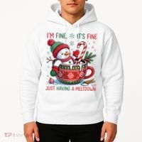 Funny Christmas I'm Fine It's Fine Just Having A Meltdown Snowman Hoodie thumb 2