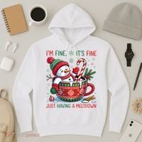 Funny Christmas I'm Fine It's Fine Just Having A Meltdown Snowman Hoodie thumb 3
