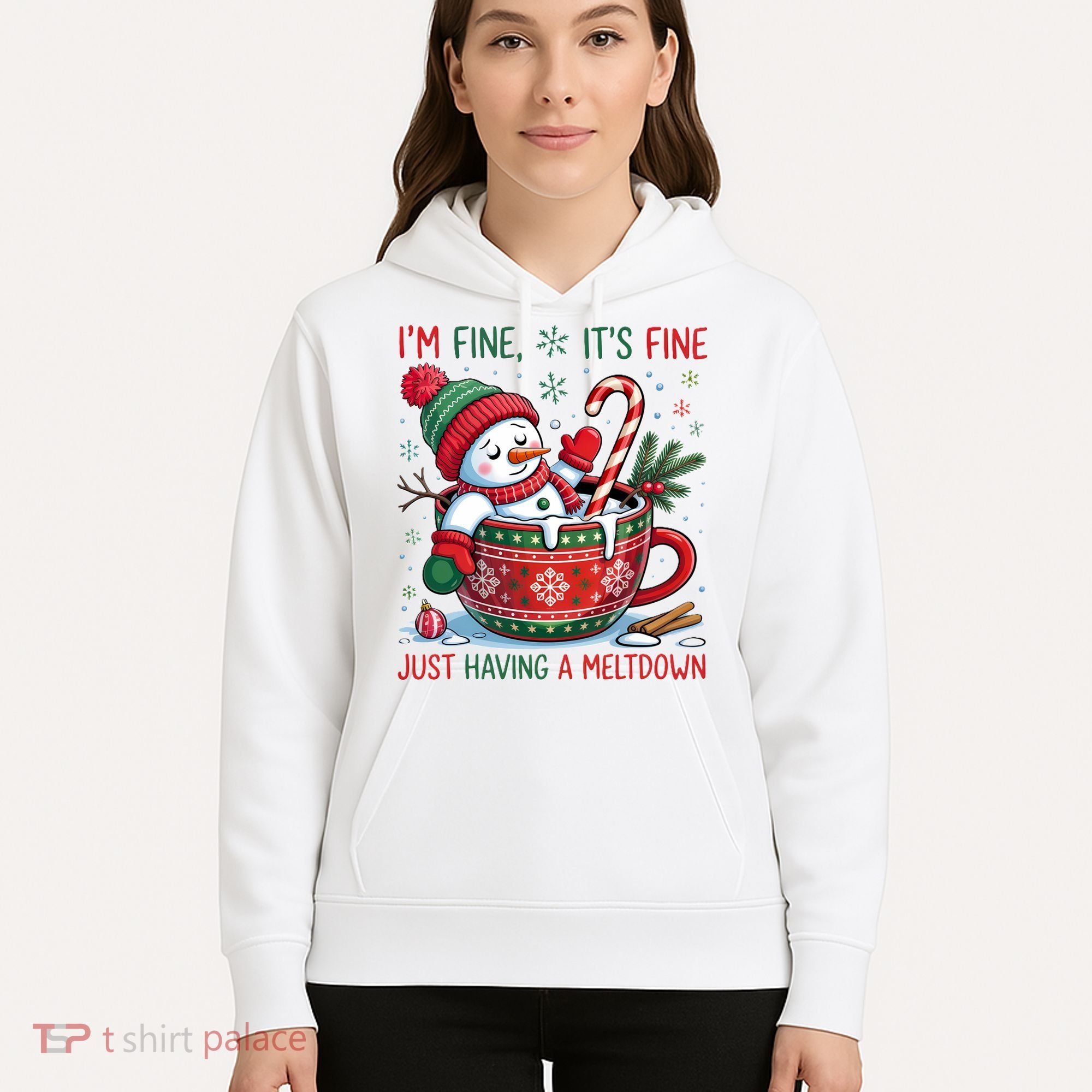 Funny Christmas I'm Fine It's Fine Just Having A Meltdown Snowman Hoodie
