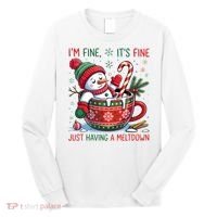 Funny Christmas I'm Fine It's Fine Just Having A Meltdown Snowman Long Sleeve Shirt thumb 0