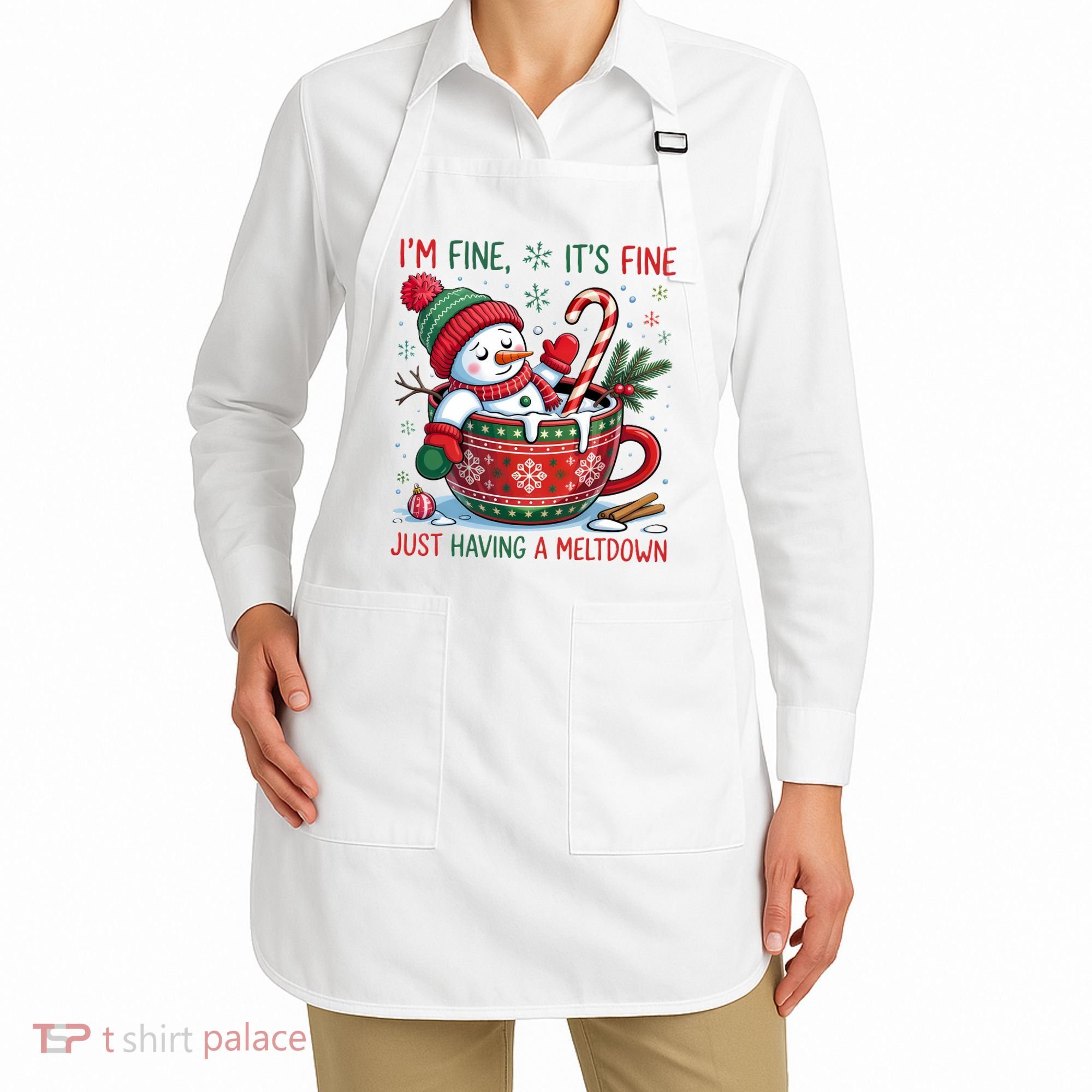 Funny Christmas I'm Fine It's Fine Just Having A Meltdown Snowman Apron