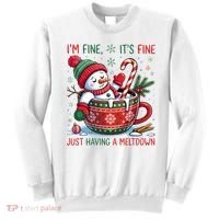 Funny Christmas I'm Fine It's Fine Just Having A Meltdown Snowman Sweatshirt thumb 0