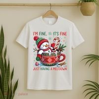 Funny Christmas I'm Fine It's Fine Just Having A Meltdown Snowman T-Shirt thumb 2