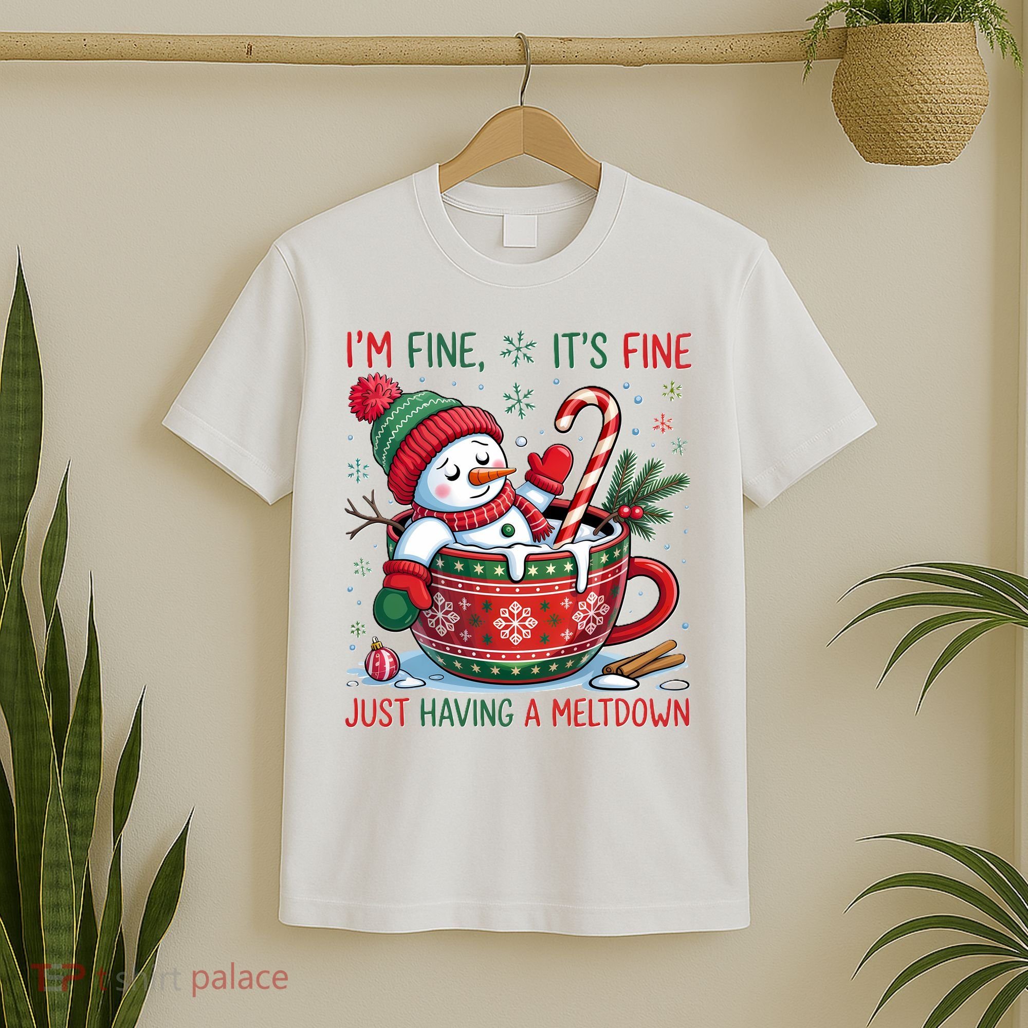 Funny Christmas I'm Fine It's Fine Just Having A Meltdown Snowman T-Shirt