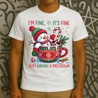 Funny Christmas I'm Fine It's Fine Just Having A Meltdown Snowman T-Shirt thumb 3